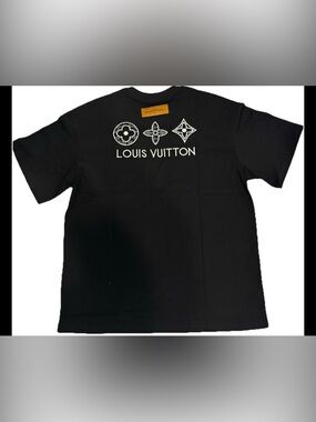Louis Vuitton Black Short Sleeve Tee with White Monogram Motifs